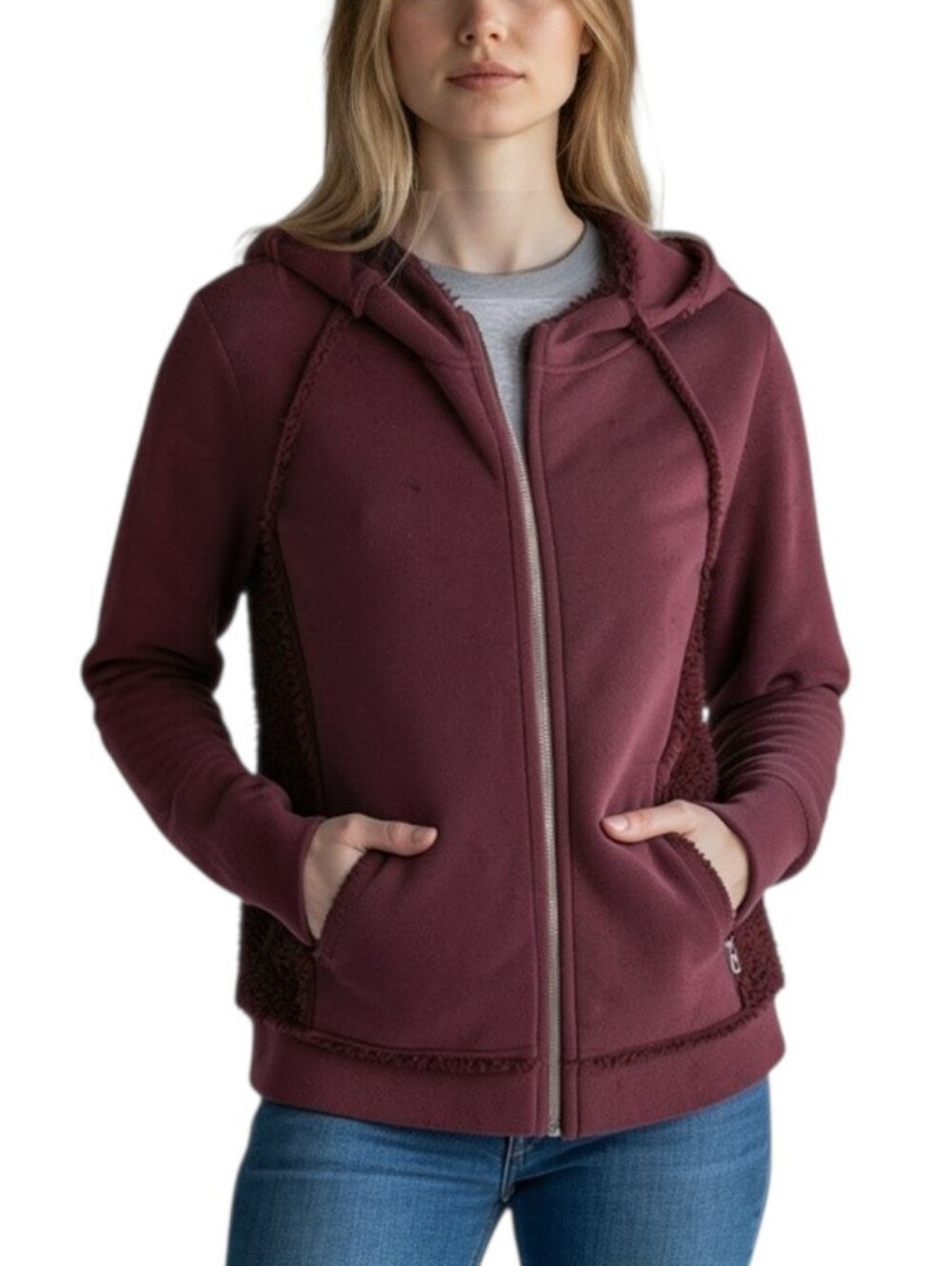 dylan Los Angeles Women's Burgundy Full Zip Hooded Sweatshirt Soft Cozy S/M